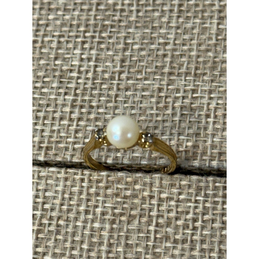 Vintage Signed Krementz 14K HGE Cultured Pearl Ring Size 5.75 Retro Cocktail - Picture 2 of 11